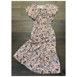 Destination 365 Printed Short Sleeve Midi Dress Smocking Pink Floral M, L or XL